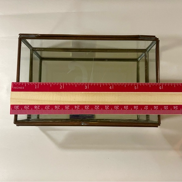 Vintage Etched Glass & Brass Frame Footed Jewelry Vanity Box Mirror 1970’s Swan - Picture 6 of 11
